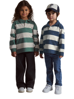 Polarn O. Pyret Kids' Stripe Rugby Shirt, Green - view 2, Green