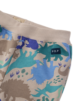 Polarn O. Pyret Kids' Organic Cotton Dino Print Joggers, Natural - view 2, Natural