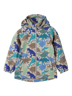 Polarn O. Pyret Kids' Hooded Dinosaur Print Coat, Natural - view 2, Natural