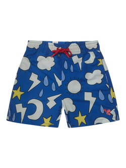 Muddy Puddles Kids' UV Weather Motif Swim Shorts, Blue Weather, Blue Weather