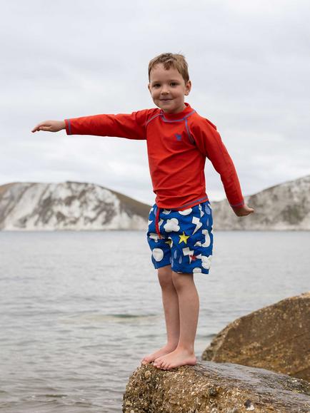 Muddy Puddles Kids' UV Weather Motif Swim Shorts, Blue Weather - view 2, Blue Weather