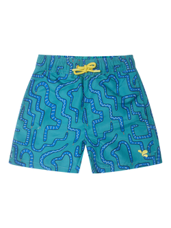 Muddy Puddles Kids' UV Snake Swim Shorts, Green Snake, Green Snake