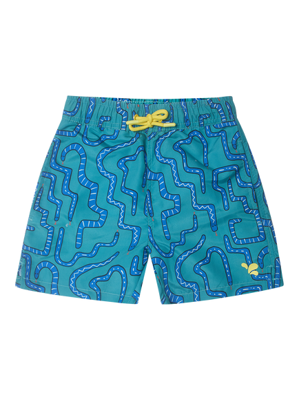 Muddy Puddles Kids' UV Snake Swim Shorts, Green Snake, Green Snake