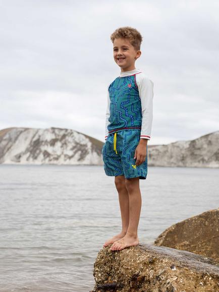 Muddy Puddles Kids' UV Snake Swim Shorts, Green Snake - view 2, Green Snake