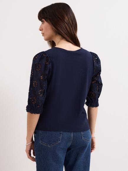 Phase Eight Eleanor Floral Sleeve Top, Navy - view 2, Navy