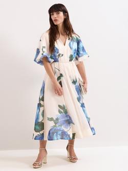 Phase Eight Petite Adeline Floral Midi Dress, Cream/Multi, Cream/Multi