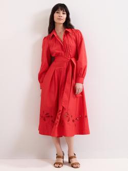 Phase Eight Kim Floral Cutwork Shirt Midi Dress, Red, Red