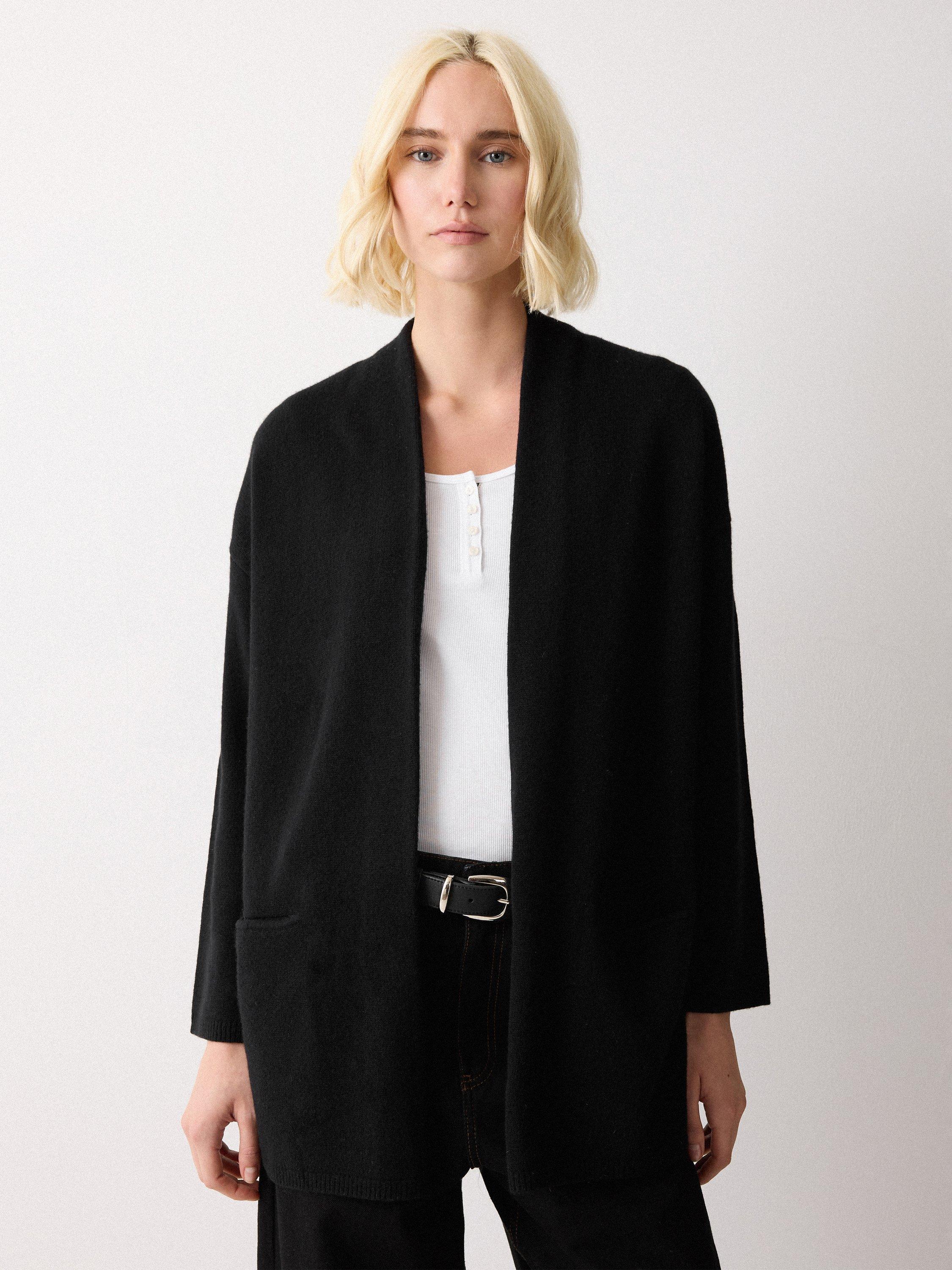 Product image 1 of 6, which shows Jigsaw Relaxed Wool Rich Cardigan, Black, XS