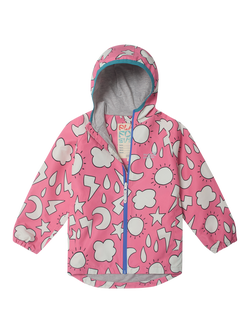 Muddy Puddles Kids' EcoLight Weather Motif Waterproof Jacket, Pink Weather, Pink Weather