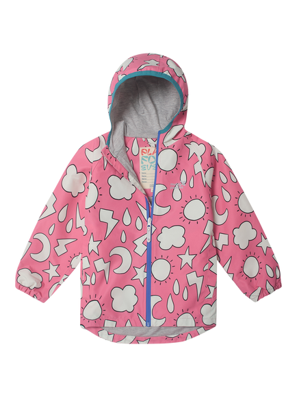 Muddy Puddles Kids' EcoLight Weather Motif Waterproof Jacket, Pink Weather, Pink Weather