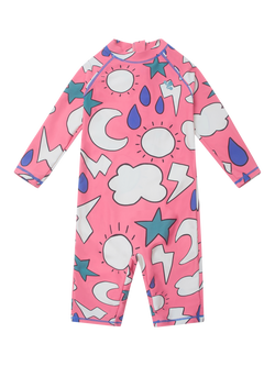 Muddy Puddles Kids' UV Weather Motif Surf Suit, Pink Weather, Pink Weather