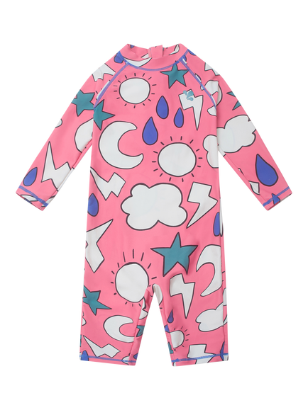 Muddy Puddles Kids' UV Weather Motif Surf Suit, Pink Weather, Pink Weather