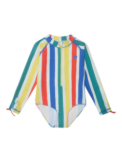 Muddy Puddles Kids' UV Stripe Long Sleeve Swimsuit, Multi Stripe, Multi Stripe