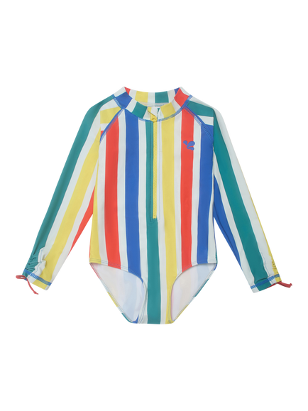 Muddy Puddles Kids' UV Stripe Long Sleeve Swimsuit, Multi Stripe, Multi Stripe