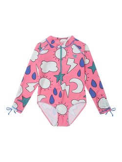 Muddy Puddles Kids' UV Weather Motif Long Sleeve Swimsuit, Pink Weather, Pink Weather