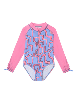 Muddy Puddles Kids' UV Snake Long Sleeve Swimsuit, Pink Snake, Pink Snake