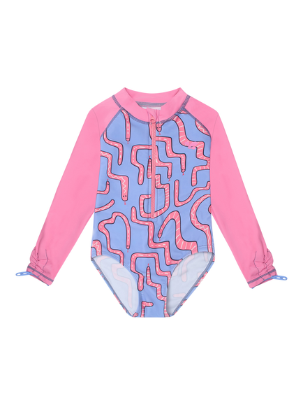 Muddy Puddles Kids' UV Snake Long Sleeve Swimsuit, Pink Snake, Pink Snake