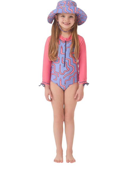 Muddy Puddles Kids' UV Snake Long Sleeve Swimsuit, Pink Snake - view 2, Pink Snake