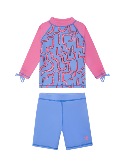 Muddy Puddles Kids' Colour Block/Snake UV Surf Set, Pink/Blue, Pink/Blue
