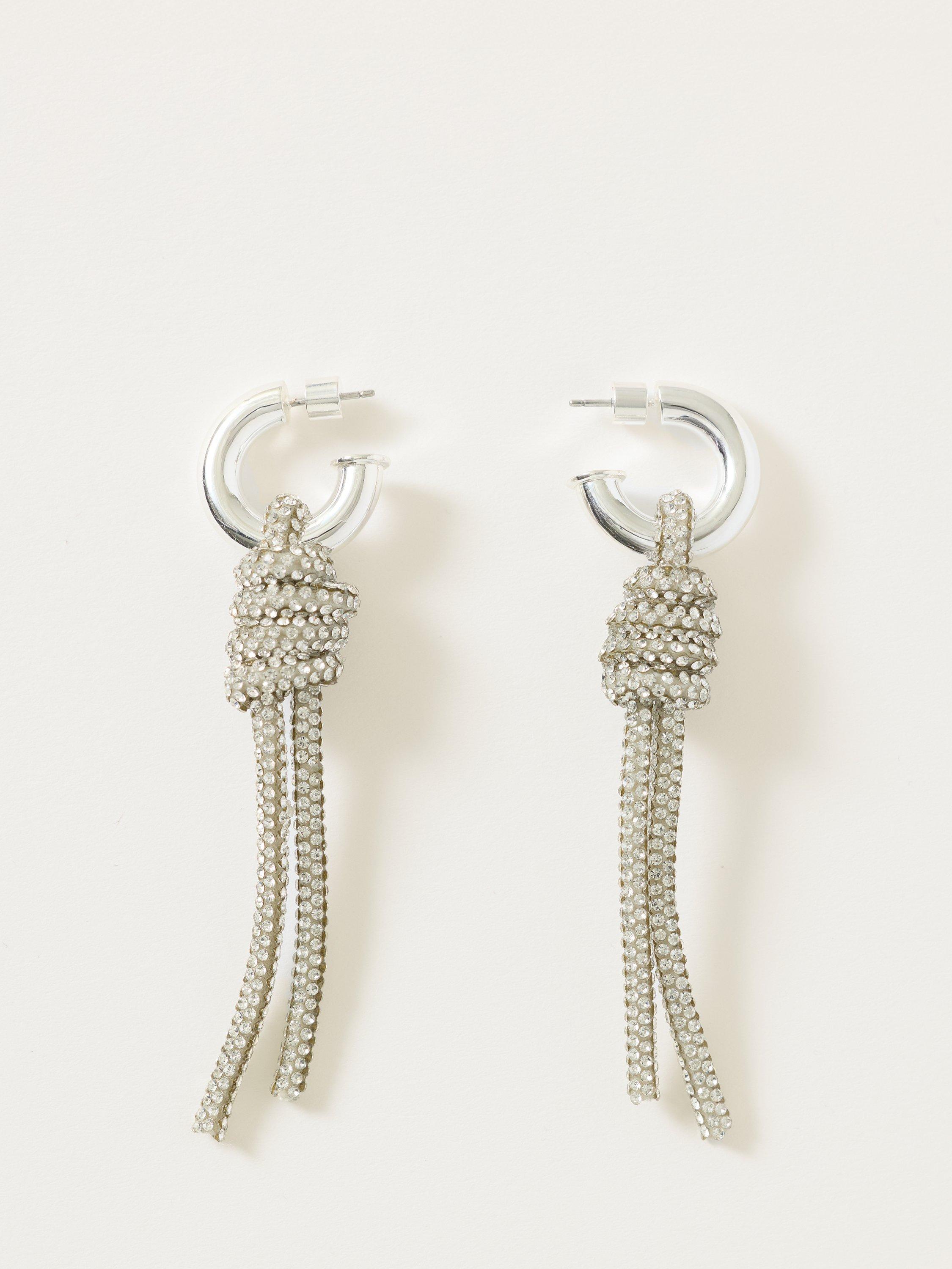 Product image 1 of 5, which shows Jigsaw Embellished Drop Earrings, Silver