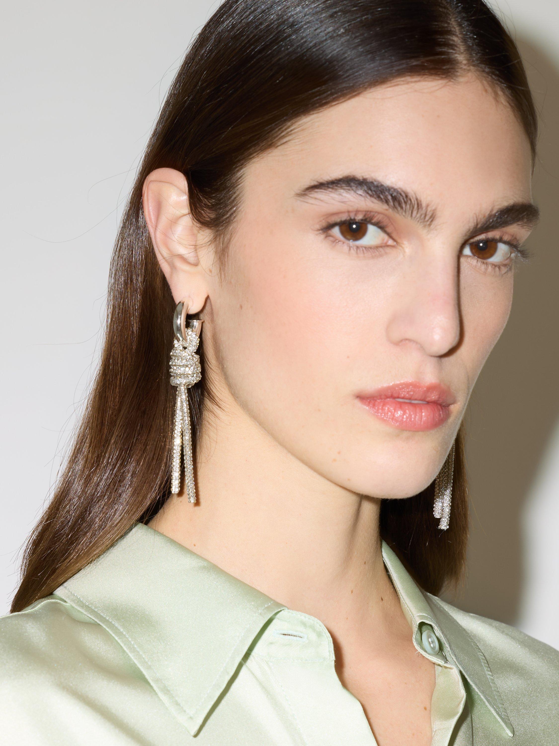 Product image 2 of 5, which shows Jigsaw Embellished Drop Earrings, Silver