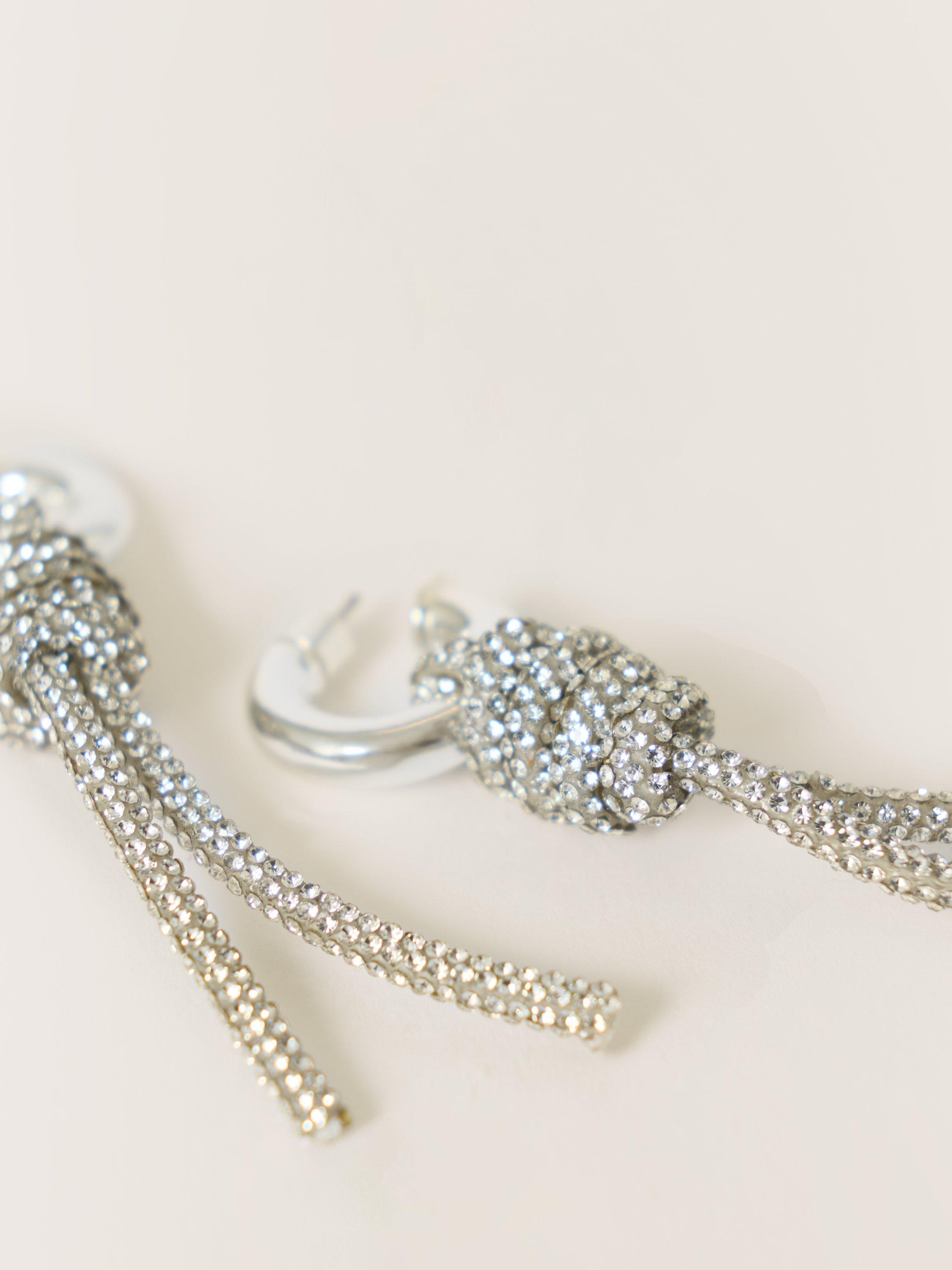 Product image 4 of 5, which shows Jigsaw Embellished Drop Earrings, Silver