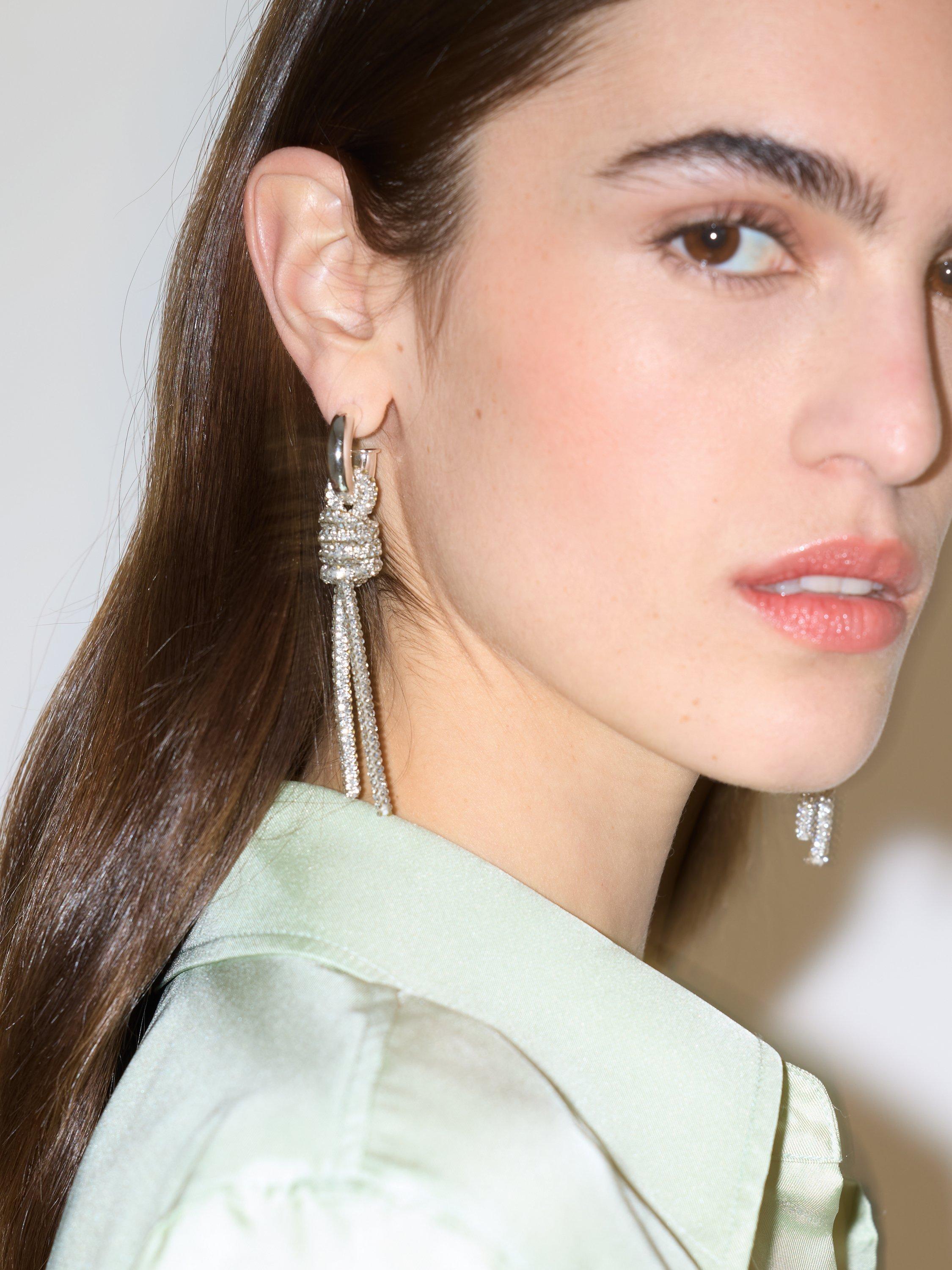 Product image 5 of 5, which shows Jigsaw Embellished Drop Earrings, Silver