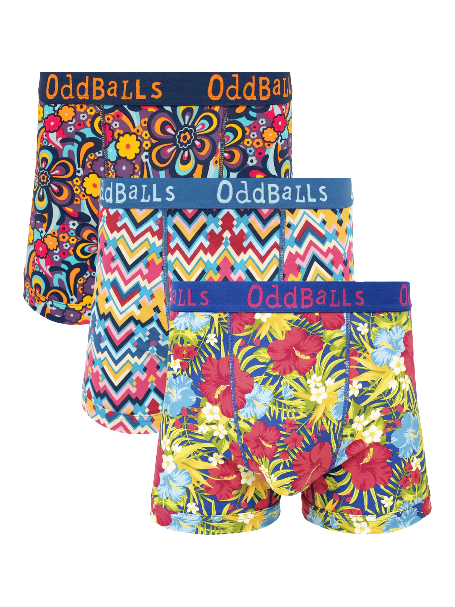 Product image 1 of 7, which shows OddBalls Mixed Cotton Blend Boxers, Pack of 3, Multi, XXS