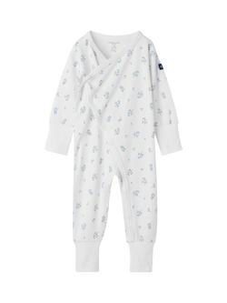 Polarn O. Pyret Baby Organic Cotton Floral Wrap Romper, White, White
