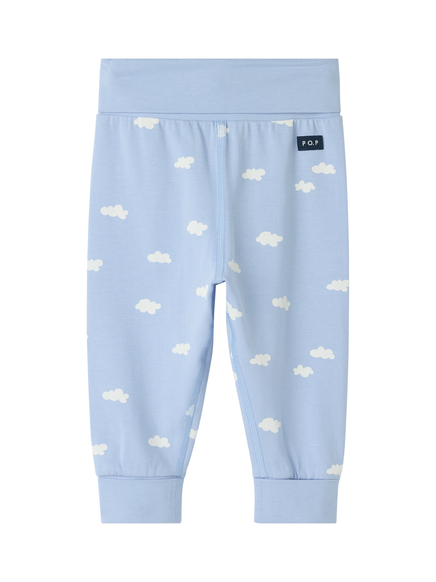 Product image 1 of 3, which shows Polarn O. Pyret Baby Cloud Print Joggers, Blue, 9-12 months