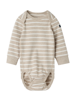 Polarn O. Pyret Baby Organic Cotton Stripe Babygrow Bodysuit, Natural, Natural