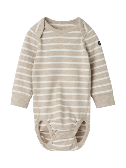 Polarn O. Pyret Baby Organic Cotton Stripe Babygrow Bodysuit, Natural, Natural