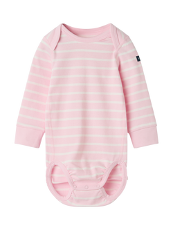 Polarn O. Pyret Baby Organic Cotton Stripe Babygrow Bodysuit, Pink, Pink