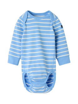 Polarn O. Pyret Baby Organic Cotton Striped Babygrow Bodysuit, Blue, Blue