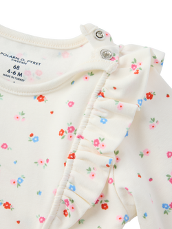 Polarn O. Pyret Baby Organic Cotton Floral Ruffle Babygrow, Natural - view 2, Natural