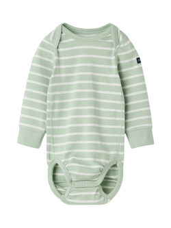 Polarn O. Pyret Baby Organic Cotton Stripe Babygrow Bodysuit, Green, Green