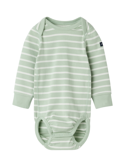 Polarn O. Pyret Baby Organic Cotton Stripe Babygrow Bodysuit, Green, Green