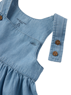 Polarn O. Pyret Baby Organic Cotton Pinafore Dress, Blue - view 2, Blue
