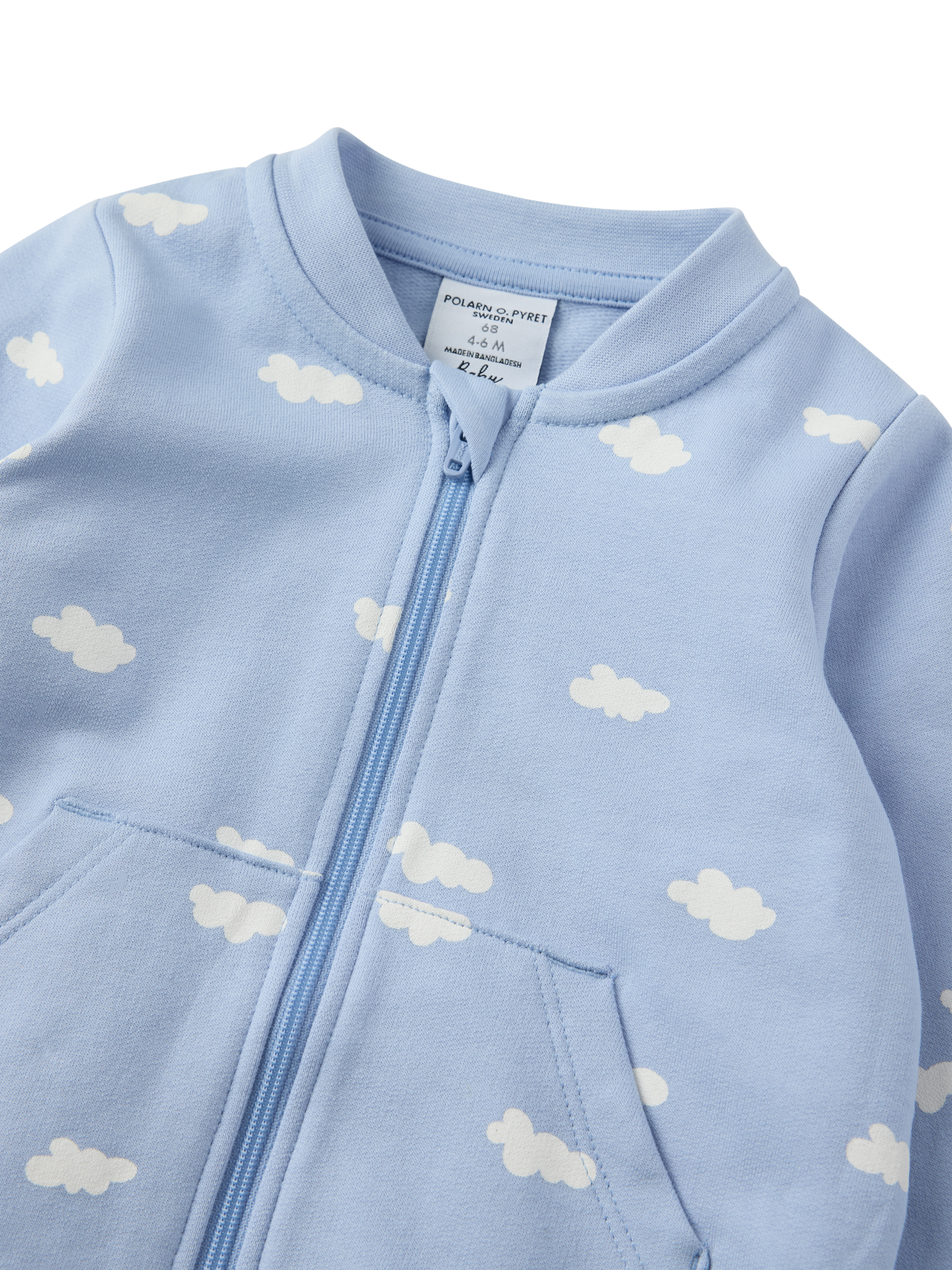 Product image 2 of 2, which shows Polarn O. Pyret Baby's Cotton Blend Cloud Print Romper, Blue, 9-12 months