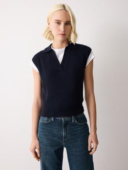 Jigsaw Collar Wool Rich Knit Top, Navy, Navy