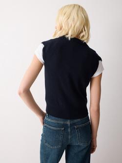 Jigsaw Collar Wool Rich Knit Top, Navy - view 2, Navy