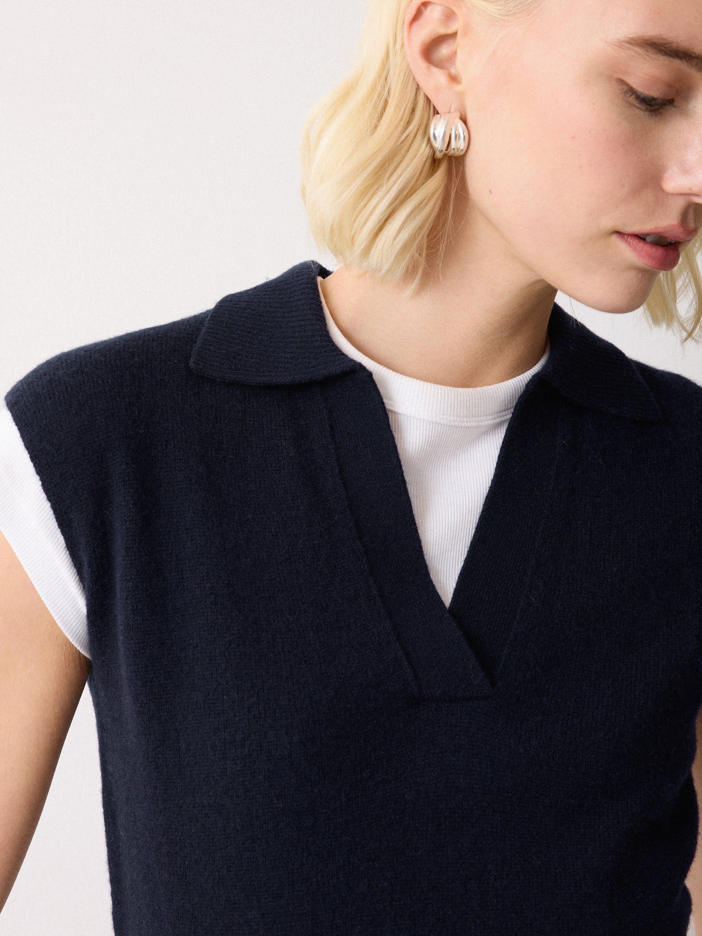 Product image 3 of 7, which shows Jigsaw Collar Wool Rich Knit Top, Navy, XS