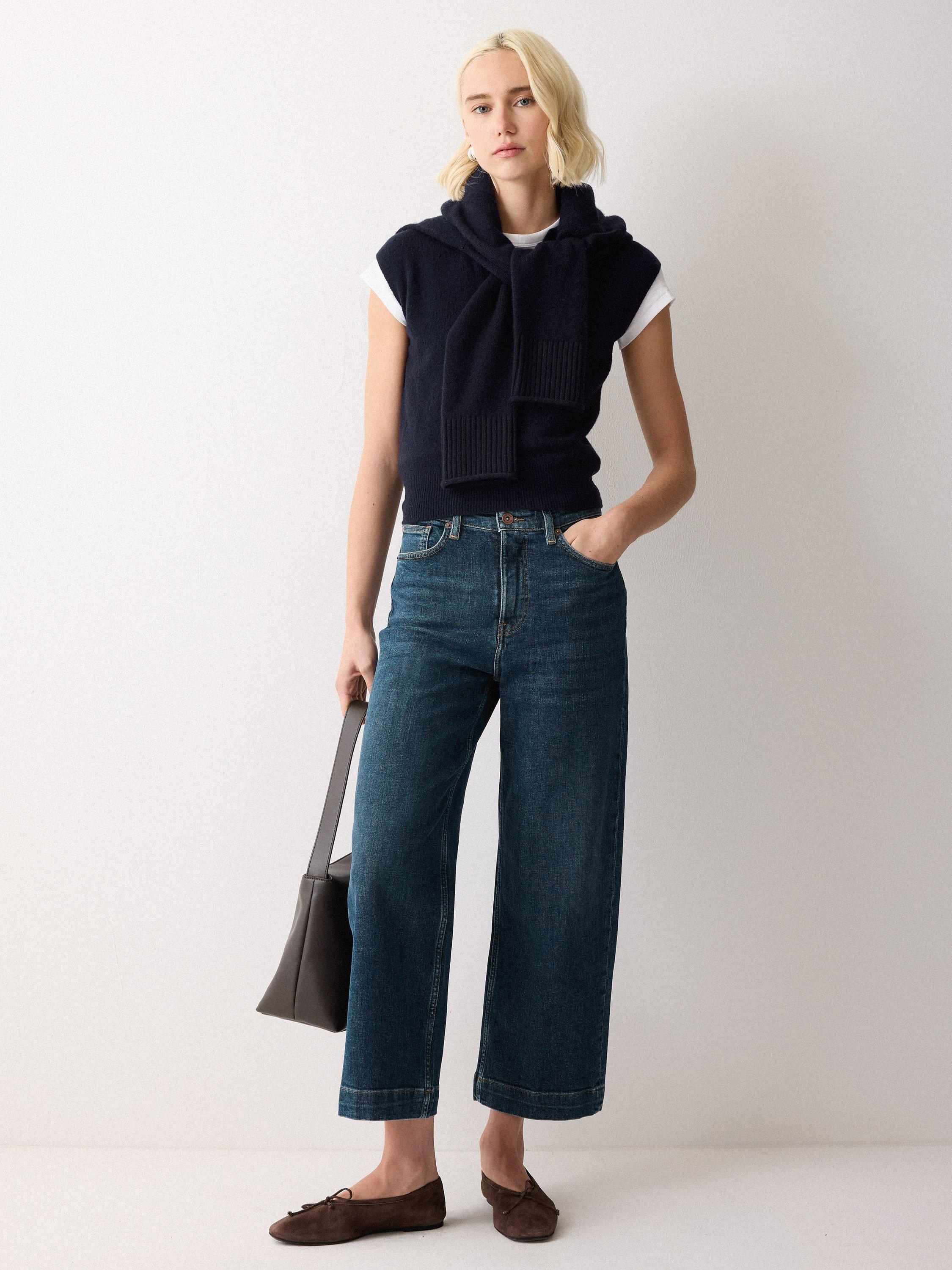 Product image 4 of 7, which shows Jigsaw Collar Wool Rich Knit Top, Navy, XS