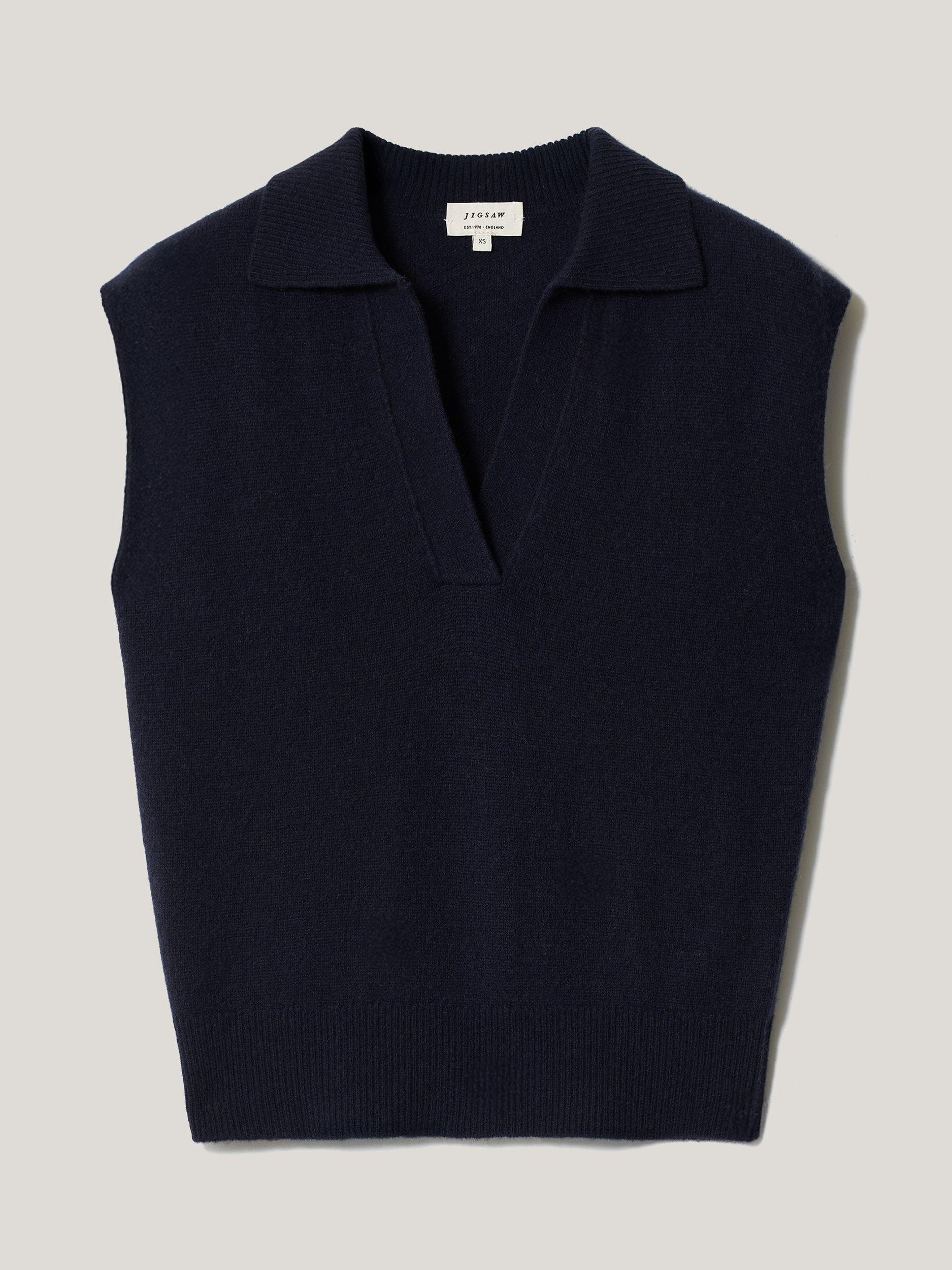 Product image 5 of 7, which shows Jigsaw Collar Wool Rich Knit Top, Navy, XS