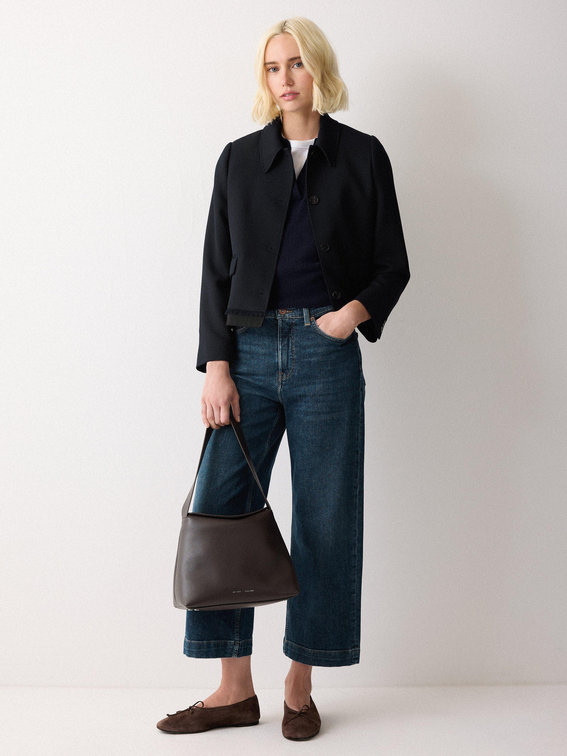 Product image 6 of 7, which shows Jigsaw Collar Wool Rich Knit Top, Navy, XS