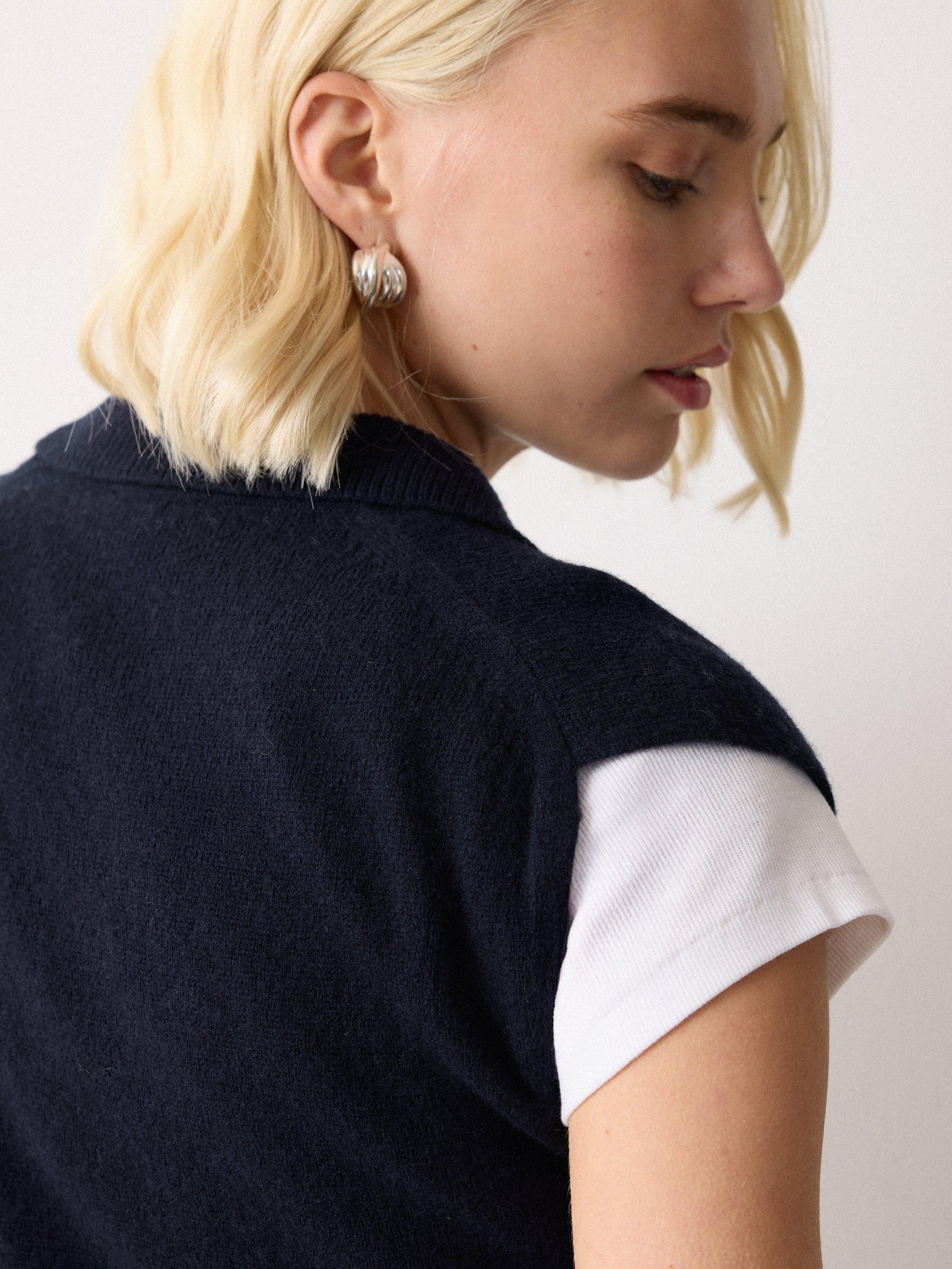 Product image 7 of 7, which shows Jigsaw Collar Wool Rich Knit Top, Navy, XS
