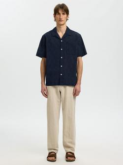 Selected Cotton Broderie Short Sleeve Shirt, Sky Captain - view 2, Sky Captain
