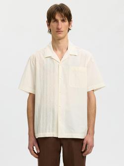 Selected Cotton Broderie Short Sleeve Shirt, Egret, Egret