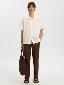 Selected Cotton Broderie Short Sleeve Shirt, Egret - view 2, Egret