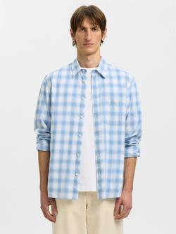 Selected Cotton Check Long Sleeve Shirt, Cashmere Blue, Cashmere Blue